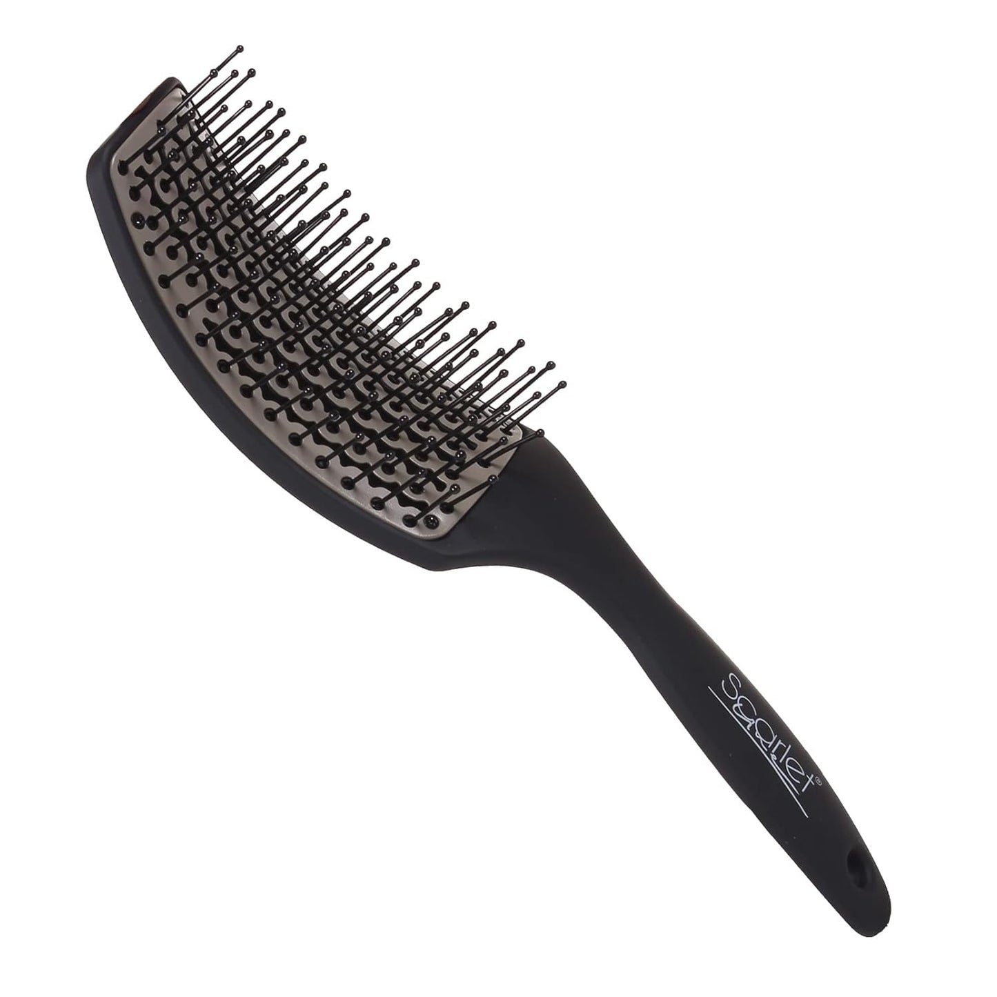 Scarlet Line Professional 7 Rows Medium Air Vent Curved Shape Ball Tip Bristles Flat Hair Styling Brush With Plastic Handle For Men and Women_Black