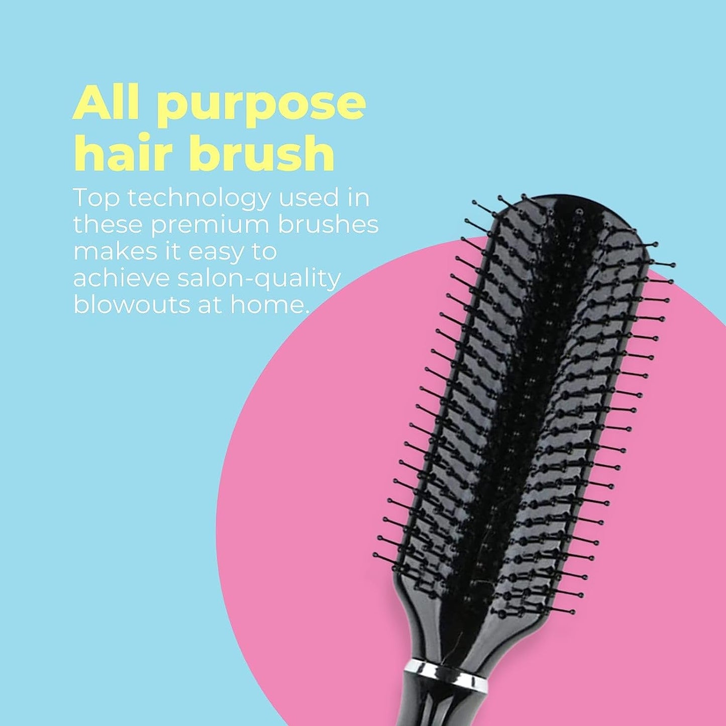 SBX081 9 Row Flat Hair Brush For Styling with Anti Slip Handle n Ball Tip Nylon Bristles