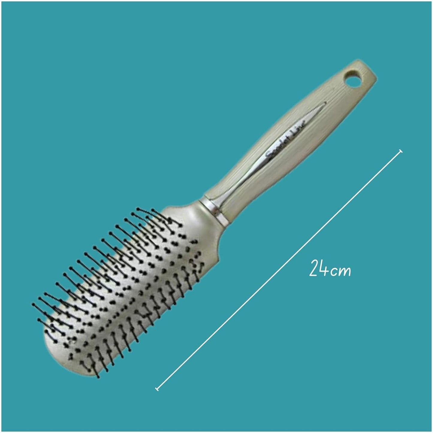 SBX048 Scarlet Line Professional Ladies 9 Rows Flat Big Hair Styling Brush with Anti Slip Grip Lines on Handle for Men n Women_Copper Silver