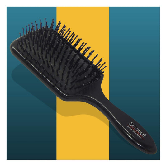 SBX018 Scarlet Line Professional Large Paddle Hair Brush with Heat Resistant Bristles with Anti Static Wooden Handle for Men and Women, Black Color_Full Size