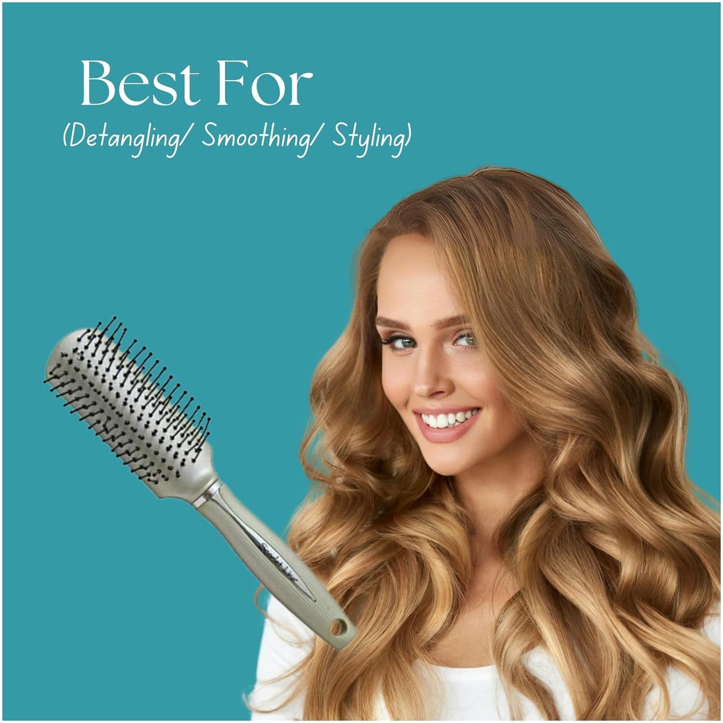 SBX048 Scarlet Line Professional Ladies 9 Rows Flat Big Hair Styling Brush with Anti Slip Grip Lines on Handle for Men n Women_Copper Silver