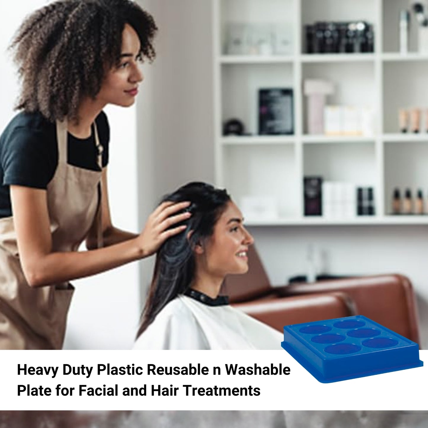 HDI233 Hair Line 6 Cup Facial Tray for Facial Mask, Professional Heavy Plastic Washable Stain Proof Plastic Plate,Facial Makeup Cosmetic Tool_Blue