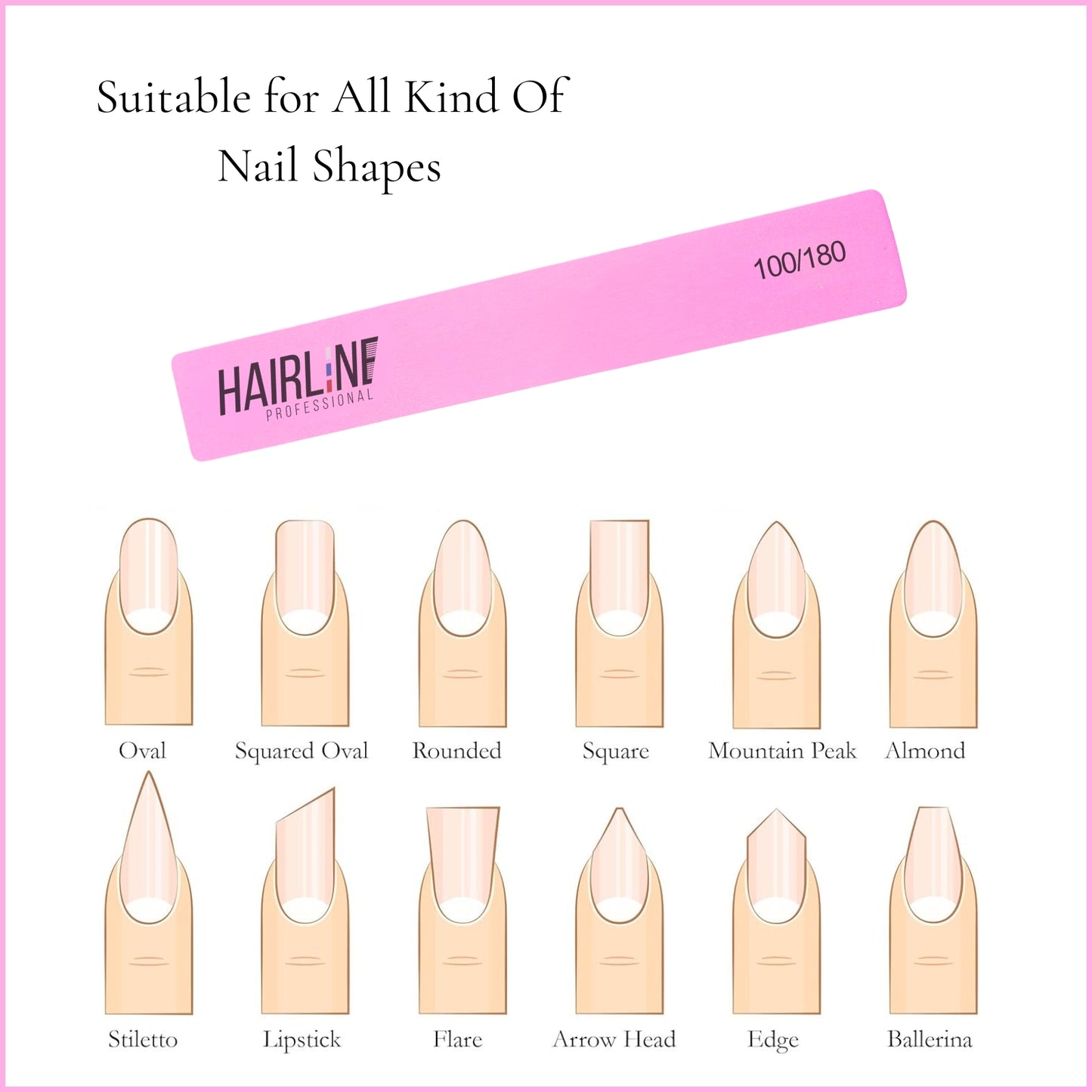 HFS043 Hair Line Professional Nail Block Washable Files with Sponge Technology for Precision Grooming and Lasting Results Dual-Sided 100/180_Pink