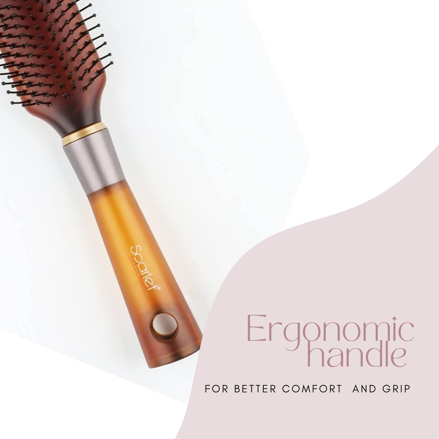 Scarlet Line Professional 9 Row Small Flat Hair Brush For Styling with Anti Slip Handle n Ball Tip Nylon Bristles for Women n Men_Brown Color