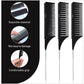 SLC043 Scarlet Line Professional Anti Static Heat Resistant Hair Style Tip Tail Comb Set with Stainless Steel Pick for Home Salon Hairdresser Barbershop_3Pcs