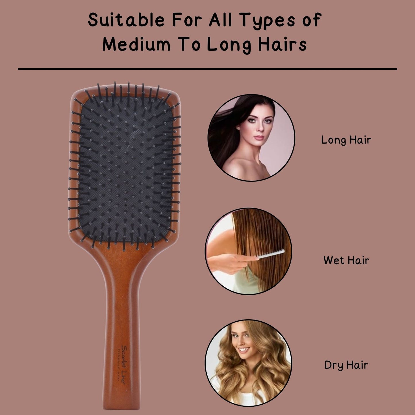 SPB046 Maple Wood Large Air Cushion Ball Ended Nylon Bristles Paddle Hair Brush