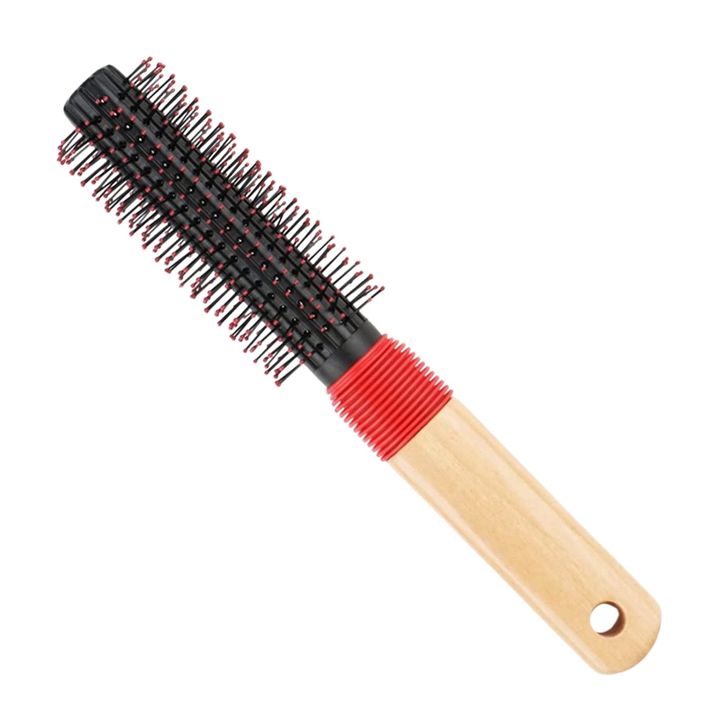 SBX069 Round Hair Styling Brush with Rubber Grip Wooden Handle with Ball Tip Nylon Bristles