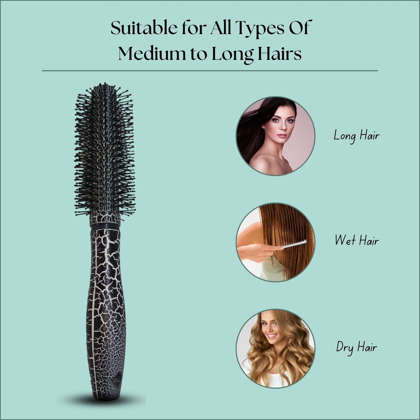 SHB029 Scarlet Line Professional Anti Static Round Hair Brush with Wooden Handle Ball Tip Nylon for Adding Quick Curls Waves Volume in Hair Men n Women Black