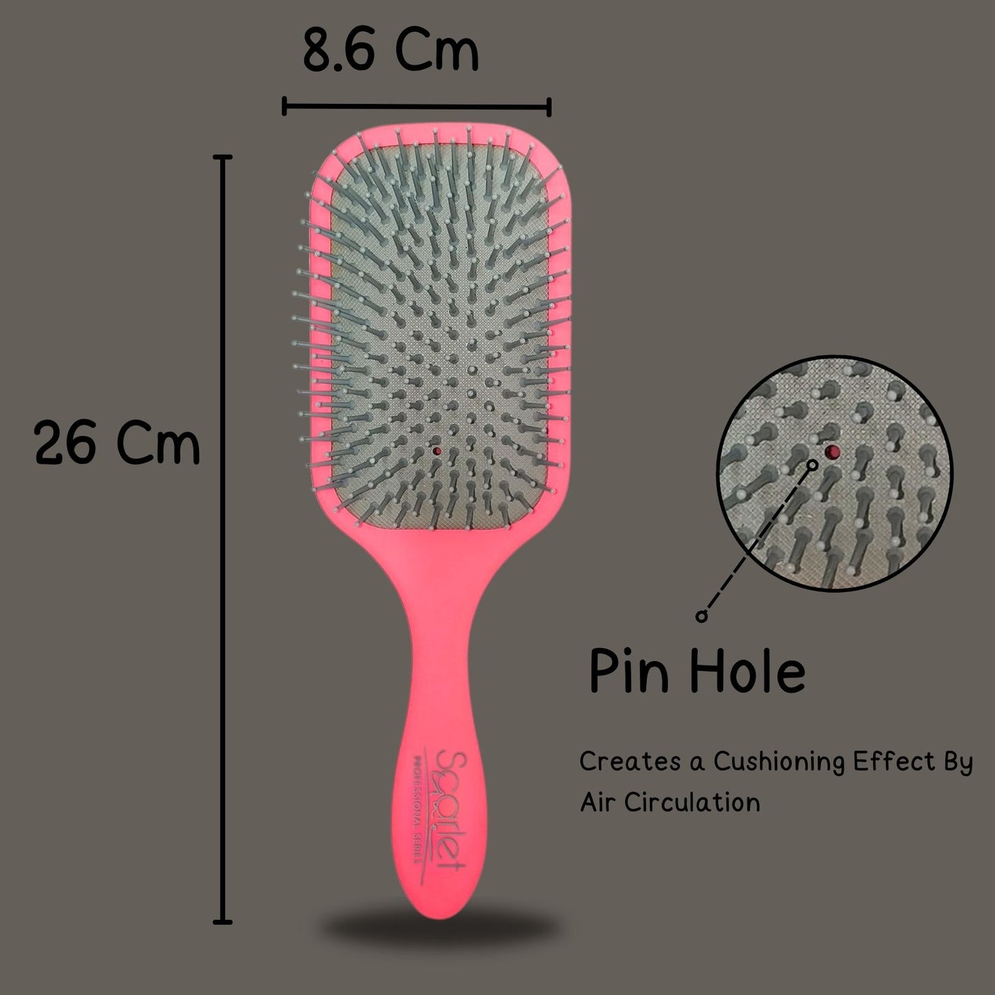 SPB040 Large Paddle Hair Brush Matte Finish Handle, Natural Air Cushion Pad Ball Tip Nylon Bristles