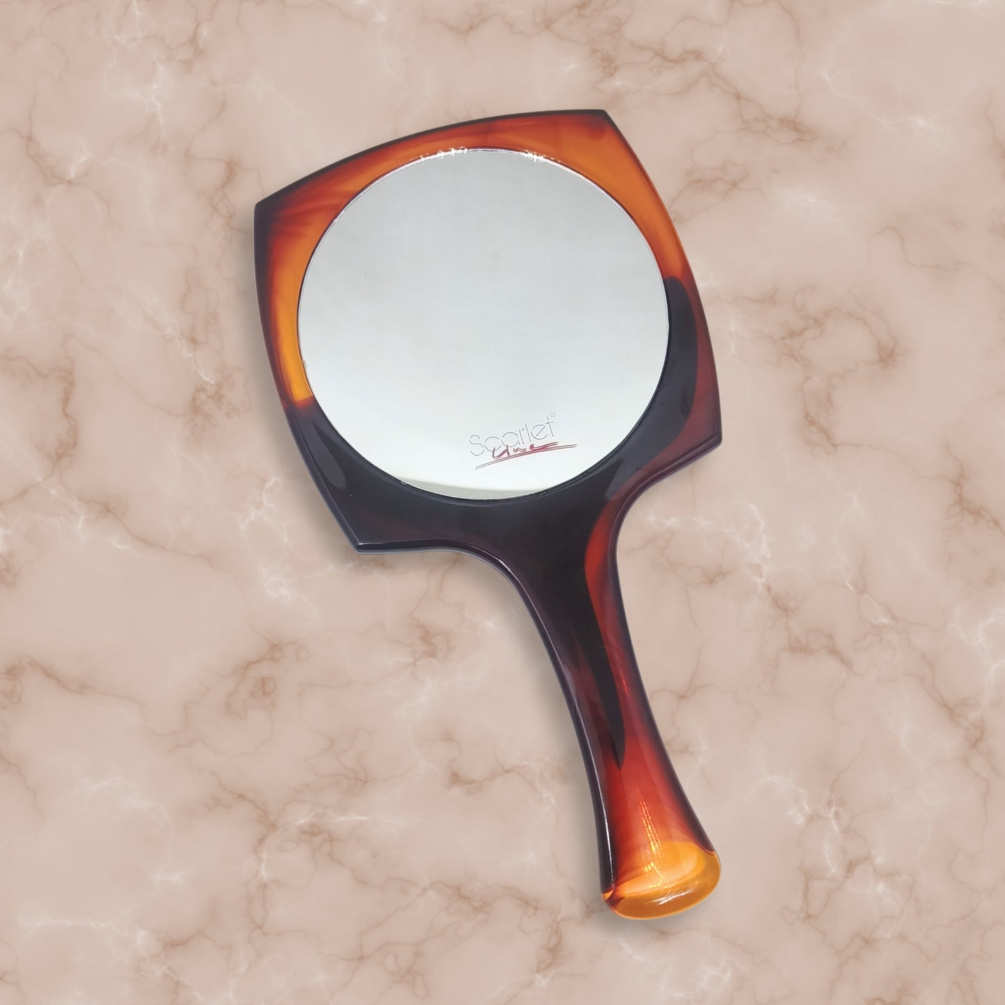 SSM888T Scarlet Line Professional Round Shape Double Sided Magnifying Makeup Hand Mirror with Handle for Men & Women