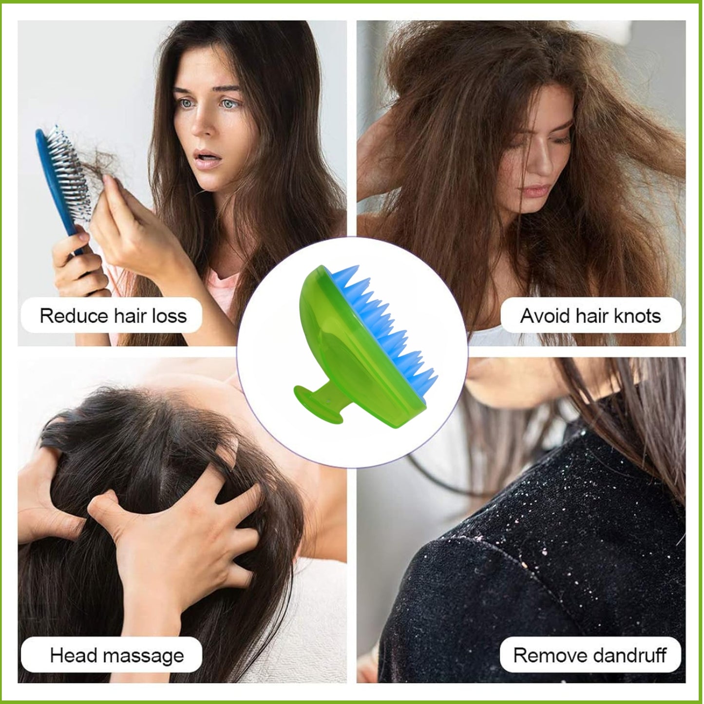 Scarlet Line Hair Scalp Massager Shampoo Brush Ultra Soft Silicone Bristles Exfoliating Scrubber Comb for Dandruff Removal,Hair growth_Green