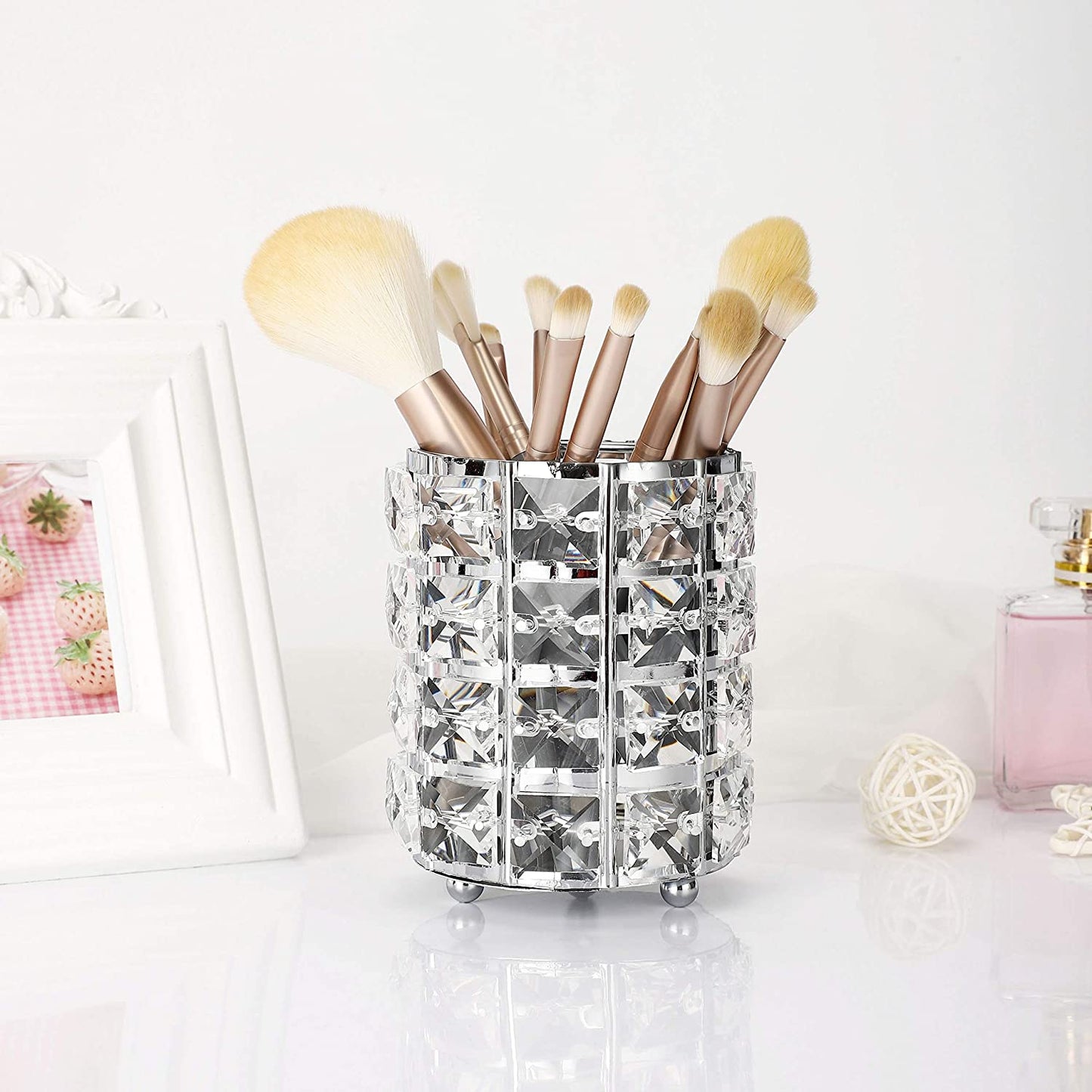 Makeup n Nail Art Brush Holder Crystal Makeup Brush Organizer Storage, Diamond Bucket For Eyebrow Pencil, Pen, Cup Tools Container Brush Stands SHILLS PROFESSIONAL Koki Story