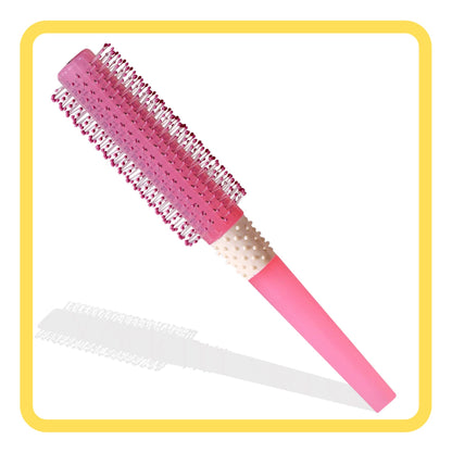 SRB035-45 Professional Round Hair Brush with Anti Slip Rubber Grip Handle Soft Ball Tip Nylon Bristles Round Brush For Styling_Pink Color