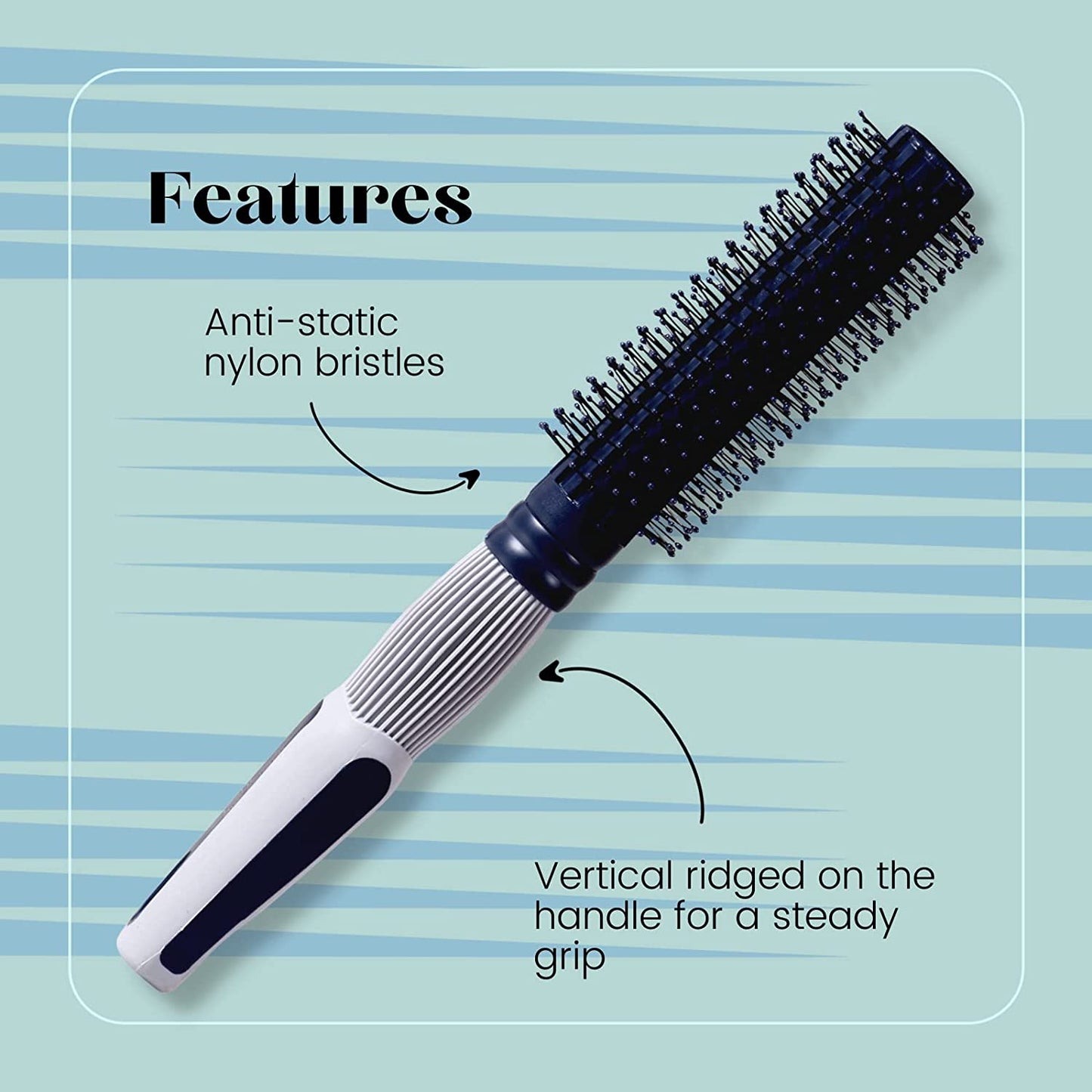 SBX061 Medium Round Hair Brush with Handle Soft Ball Tip Nylon Bristles Round Brush For Styling n Hair Volumizing Blue