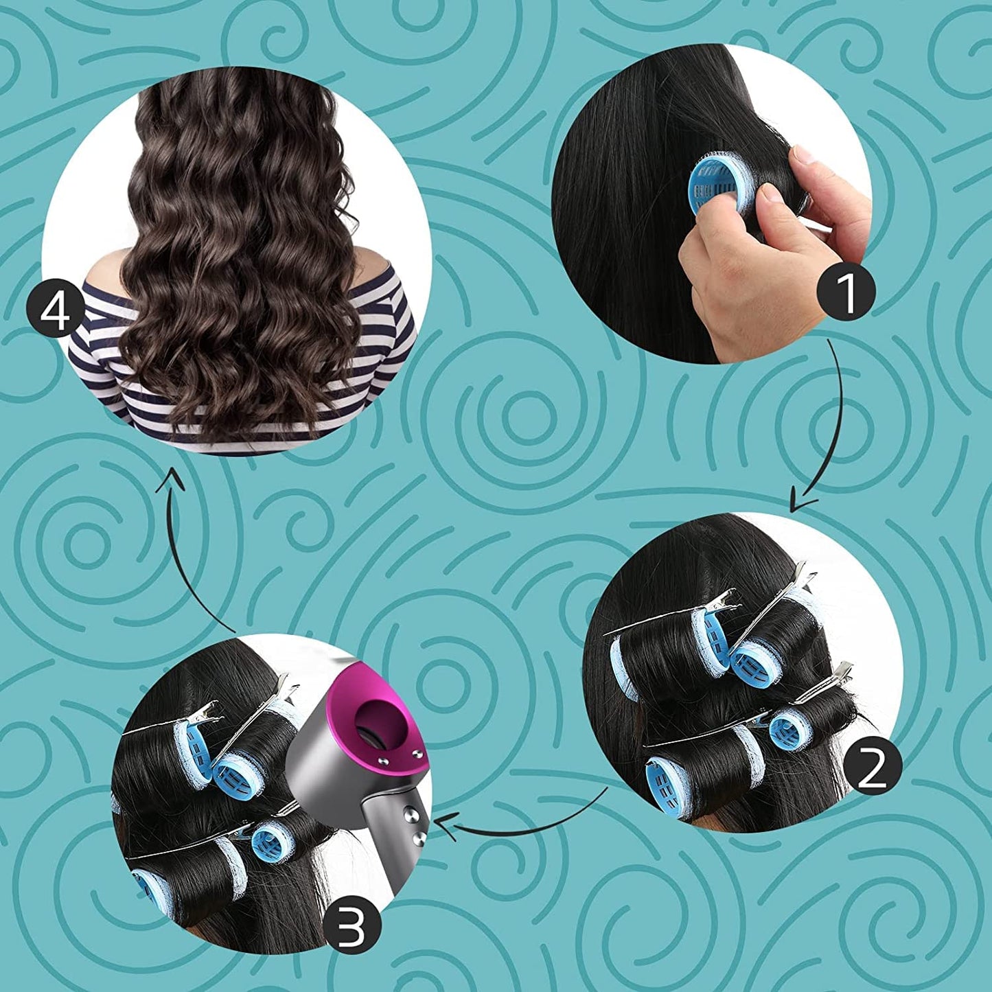 Professional Velcro Hair Curling Rollers, Hairdressing Self Grip Plastic Curlers for Home n Saloon Use_1.5 cm_6 Pcs