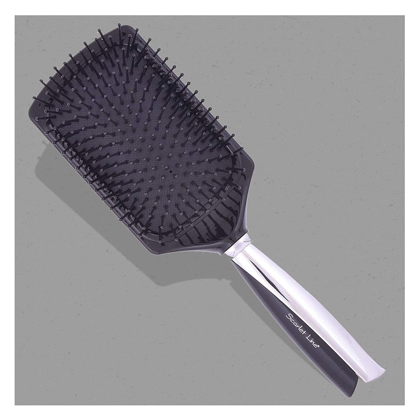 SPB012 Professional Large Paddle Ball Tip Nylon Bristles Hair Styling Salon Brush with Metallic Finish Handle_Black n Silver Paddle Brushes Scarlet Line 26X8.6X5 CM Koki Story