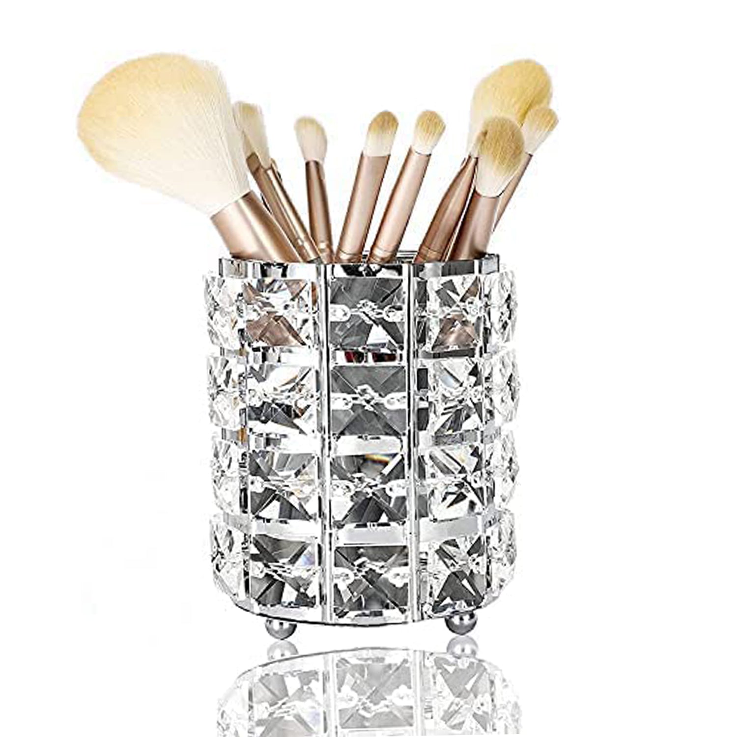 Makeup n Nail Art Brush Holder Crystal Makeup Brush Organizer Storage, Diamond Bucket For Eyebrow Pencil, Pen, Cup Tools Container Brush Stands SHILLS PROFESSIONAL Silver Koki Story