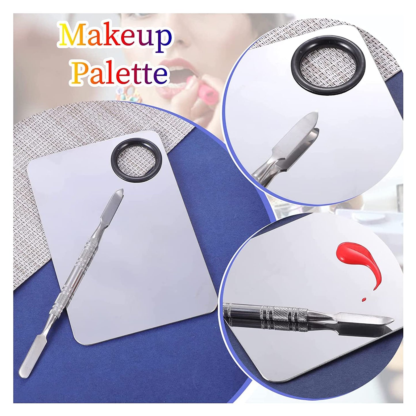 HDI023 Professional Stainless Steel Rectangle Cosmetic Makeup Nail Art Foundation Eyelash Lipstick Mixing/Blending Tool with Spatula Silver Makeup Mixing Plates Hair Line 19.5X11X0.5 CM Koki Story