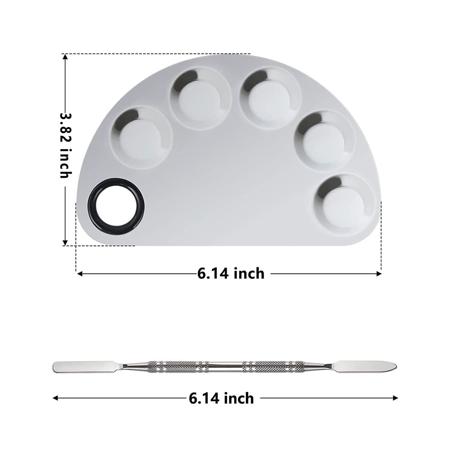 HDI023 Professional Stainless Steel With 5 Mixing Well Cosmetic Makeup Nail Art Foundation Lipstick Blending Palette Tool with Spatula Silver Makeup Mixing Plates Hair Line 19.5X11X0.5 CM Koki Story