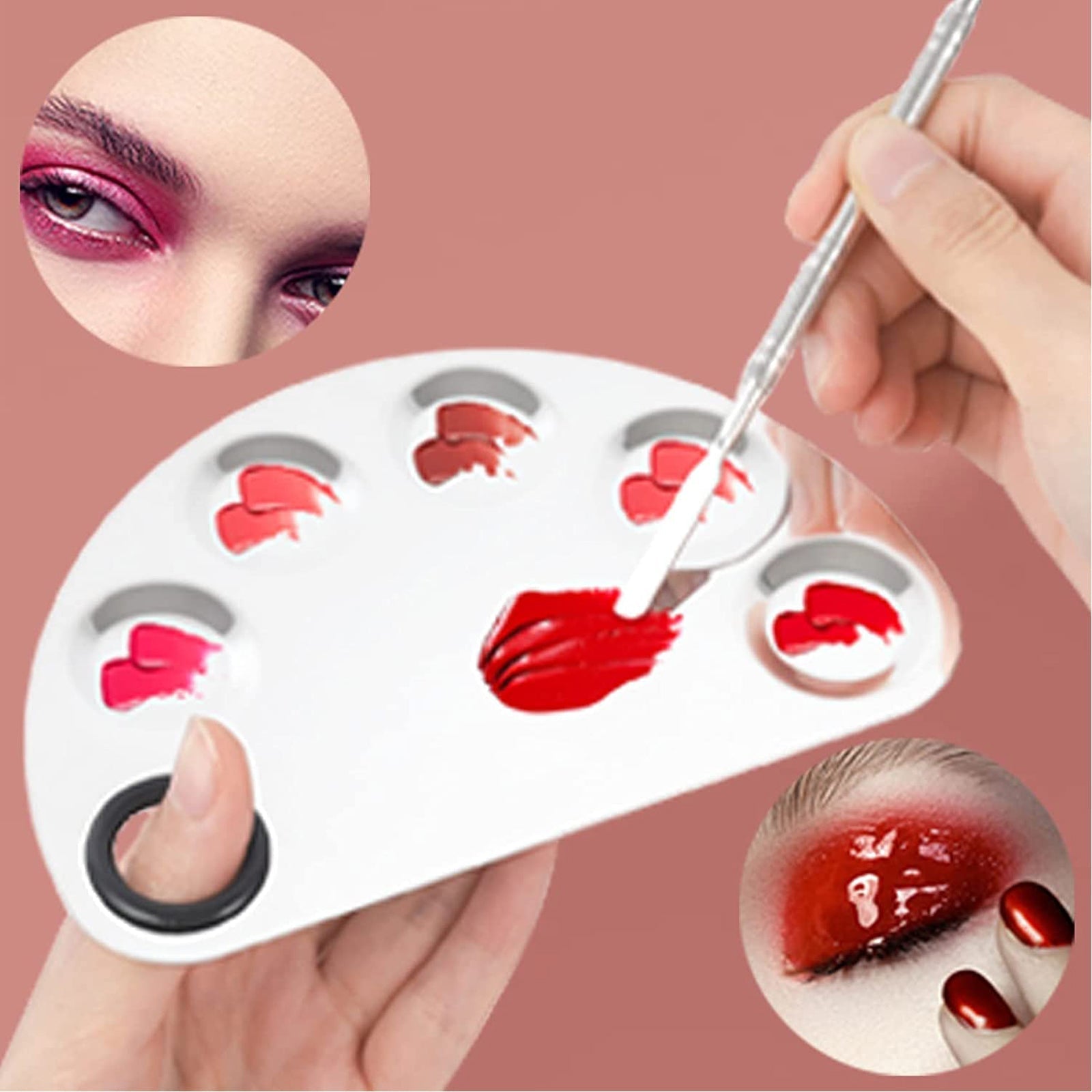 HDI023 Professional Stainless Steel With 5 Mixing Well Cosmetic Makeup Nail Art Foundation Lipstick Blending Palette Tool with Spatula Silver Makeup Mixing Plates Hair Line 19.5X11X0.5 CM Koki Story