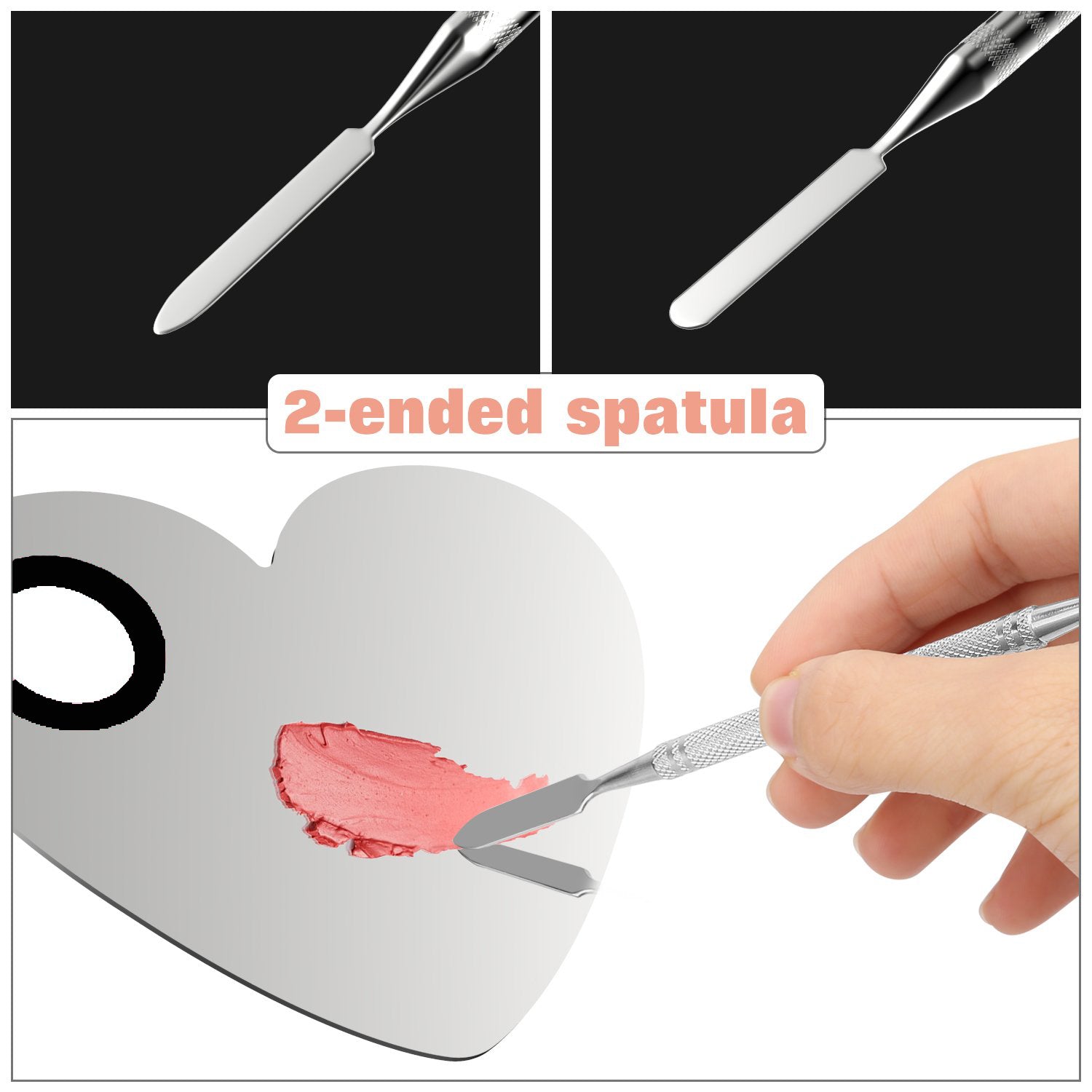 HDI041 Professional Stainless Steel Heart Shape Cosmetic Makeup Nail Art Foundation Eyelash Lipstick Mixing/Blending Tool with Spatula Silver Makeup Mixing Plates Hair Line 16.5X11.5X0.5 CM Koki Story