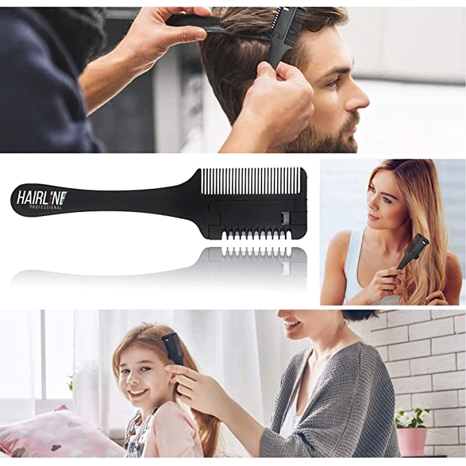 HHT002 Professional Unisex Multi Functional Single Blade Razor Comb for Hair Thining/Trimming, Hairdressing Cutting Tool For Salon n Home Use Hair Combs Hair Line Black Plastic Koki Story