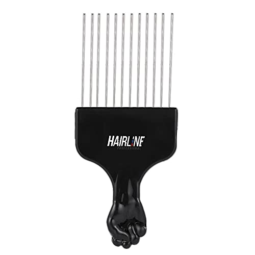 HLC020 Professional Afro Comb, Hairdressing Styling Tool Fist Insert Fork Oil Slick Accessory, Detangle Wig Braid Picks Lift_Black Afro Combs Hair Line 20X8.5X0.5 CM Koki Story