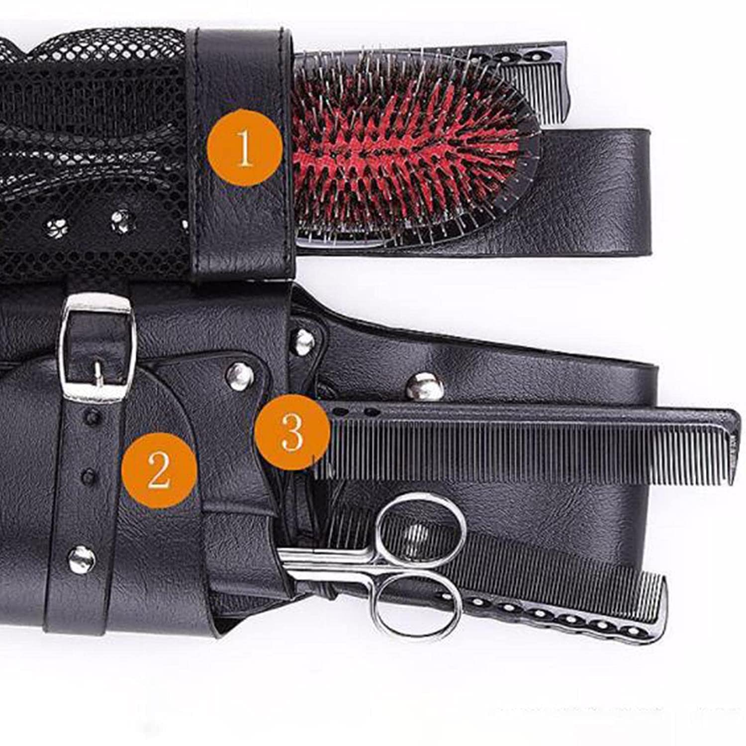 HNL501 Professional Multiple Pocket Leather Waist Bag for Hairdressing Tool, Scissors, Brush, Holster Pouch Holder Case n Removable Belt_Black Salon Tool Cases Hair Line 25X15.5X4.5 CM Koki Story