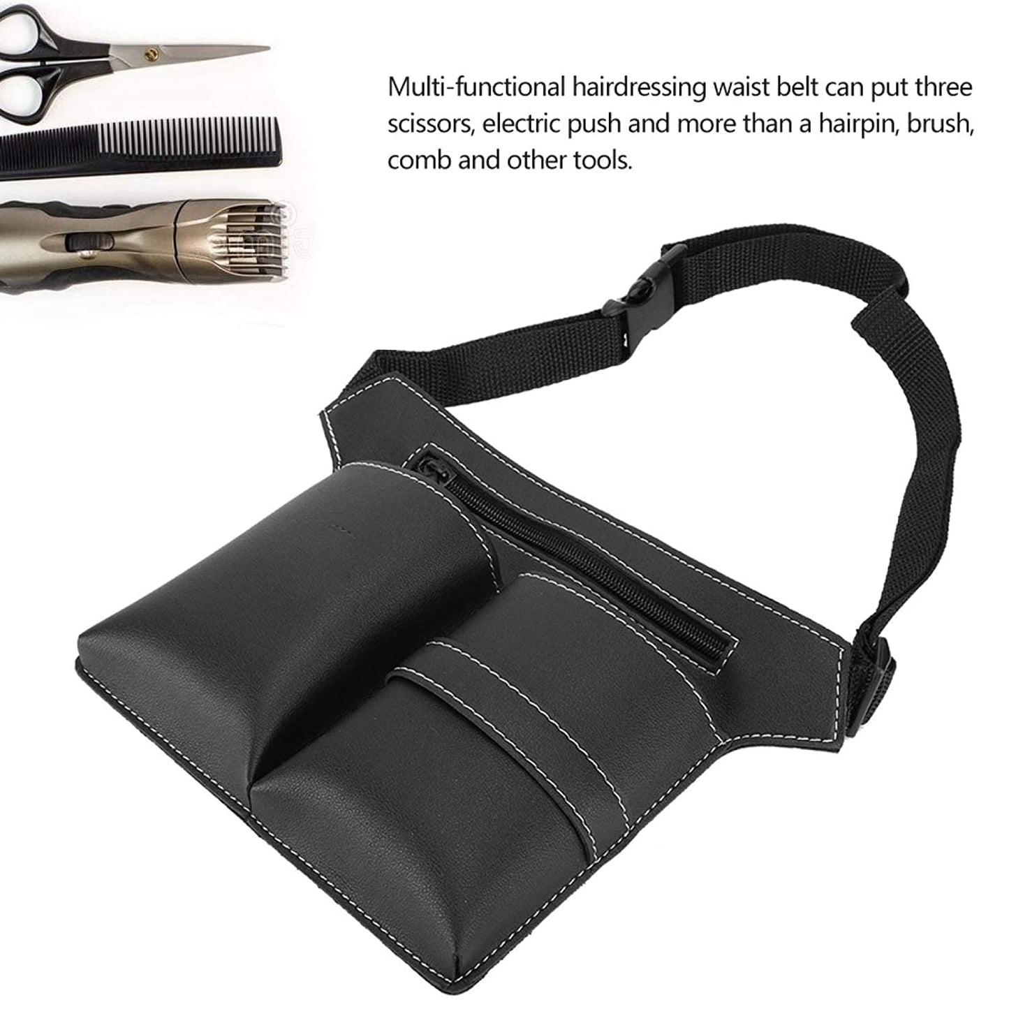 HNL906 Professional Multiple Pockets Holder Leather Waist Bag for Hairdressing Tool, Scissors, Brush, Holster Pouch/Case with Removable Belt_Black Salon Tool Cases Hair Line 27X20X3 CM Koki Story