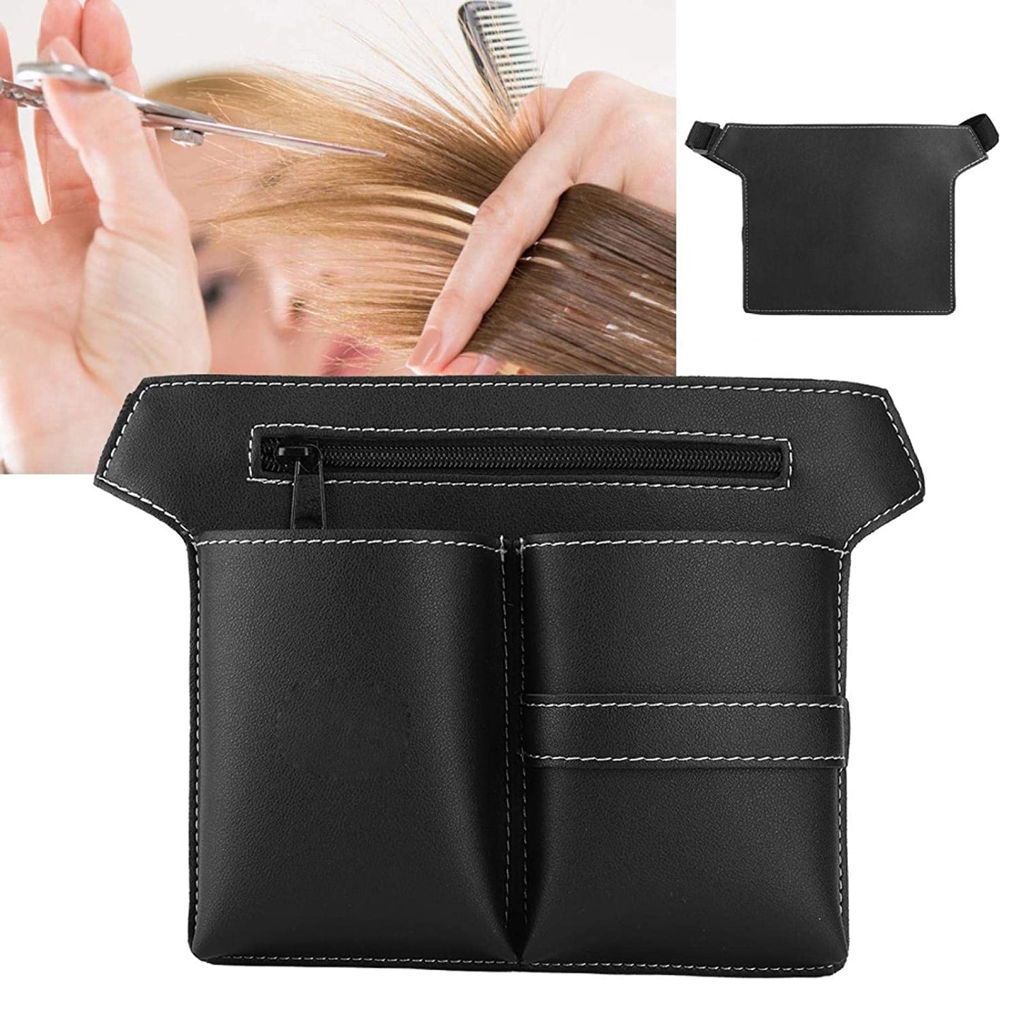 HNL906 Professional Multiple Pockets Holder Leather Waist Bag for Hairdressing Tool, Scissors, Brush, Holster Pouch/Case with Removable Belt_Black Salon Tool Cases Hair Line 27X20X3 CM Koki Story