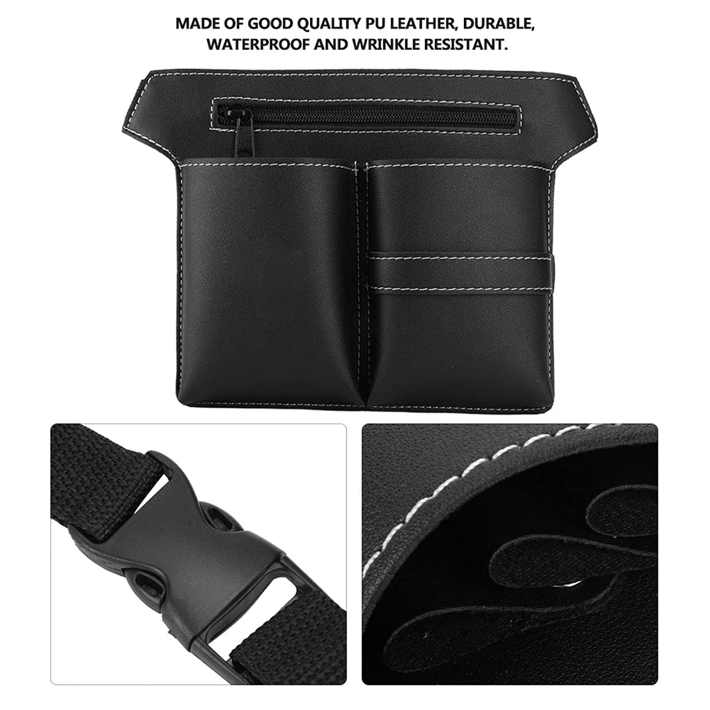 HNL906 Professional Multiple Pockets Holder Leather Waist Bag for Hairdressing Tool, Scissors, Brush, Holster Pouch/Case with Removable Belt_Black Salon Tool Cases Hair Line 27X20X3 CM Koki Story