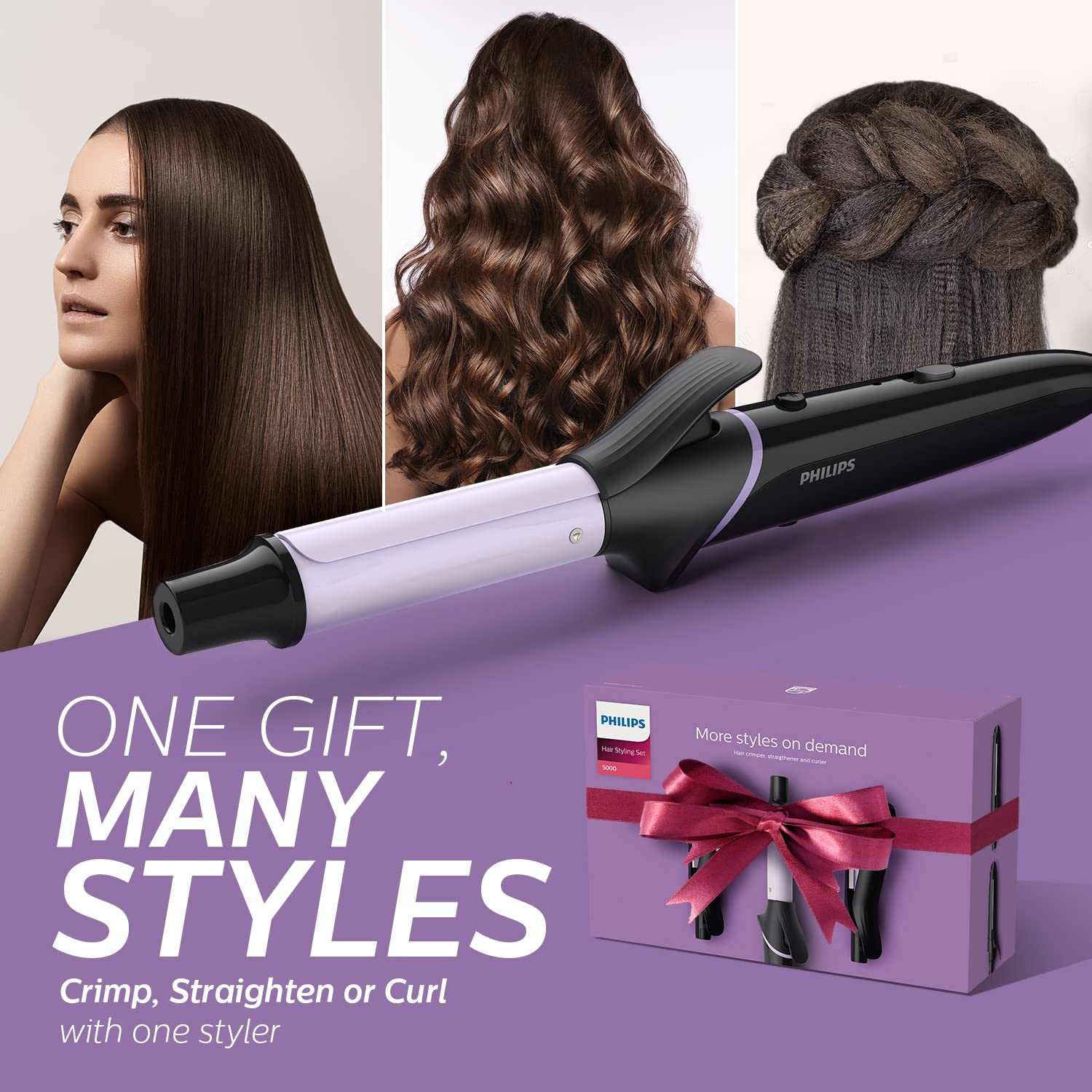 BHH 816/00 Crimp Straighten or Curl with the single tool quickly and without fear of heat damage Multi Styling Kit Hair Straighteners PHILIPS Black Koki Story