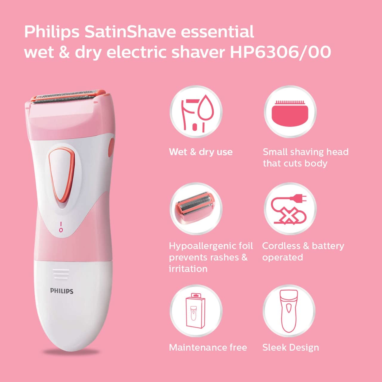 HP6306 Cordless SatinShave Wet & Dry Electric Shaver Trimmers & Clippers PHILIPS Koki Story