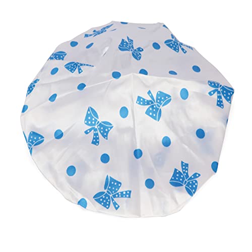 SLB501 Multipurpose Elastic Waterproof Reusable Bath Shower Hair Cap,Plastic Head Cover For Travel,Salon n Home Use For Men n Women_White n Blue Shower Caps Scarlet Line Koki Story