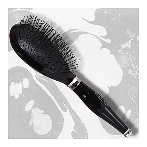 SPB067 Professional Diamond Oval Shape Large Rubber Cushion Pad Paddle Salon Hair Styling Brush for Men and Women_Black n Silver Paddle Brushes Scarlet Line Koki Story