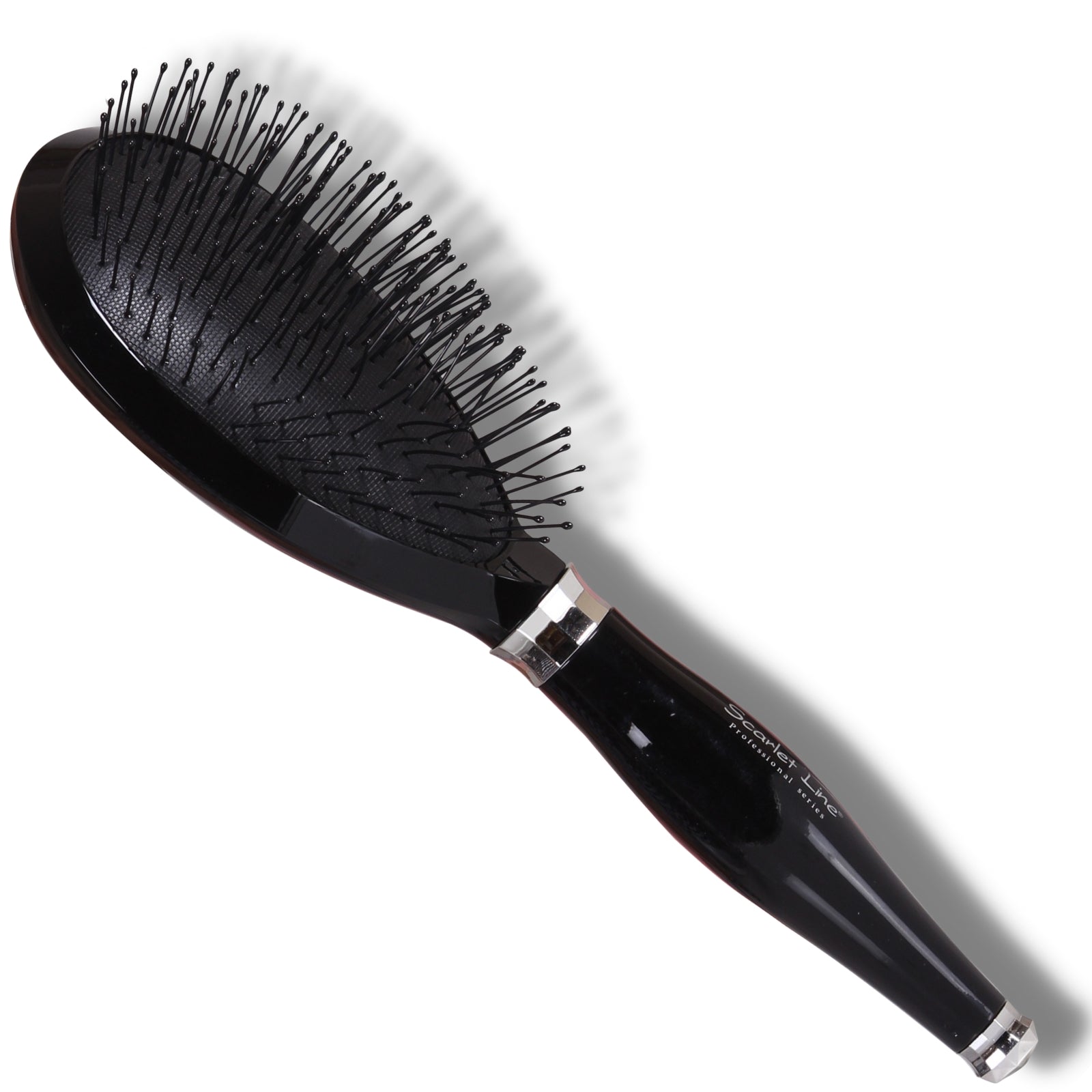 SPB067 Professional Diamond Oval Shape Large Rubber Cushion Pad Paddle Salon Hair Styling Brush for Men and Women_Black n Silver Paddle Brushes Scarlet Line Koki Story