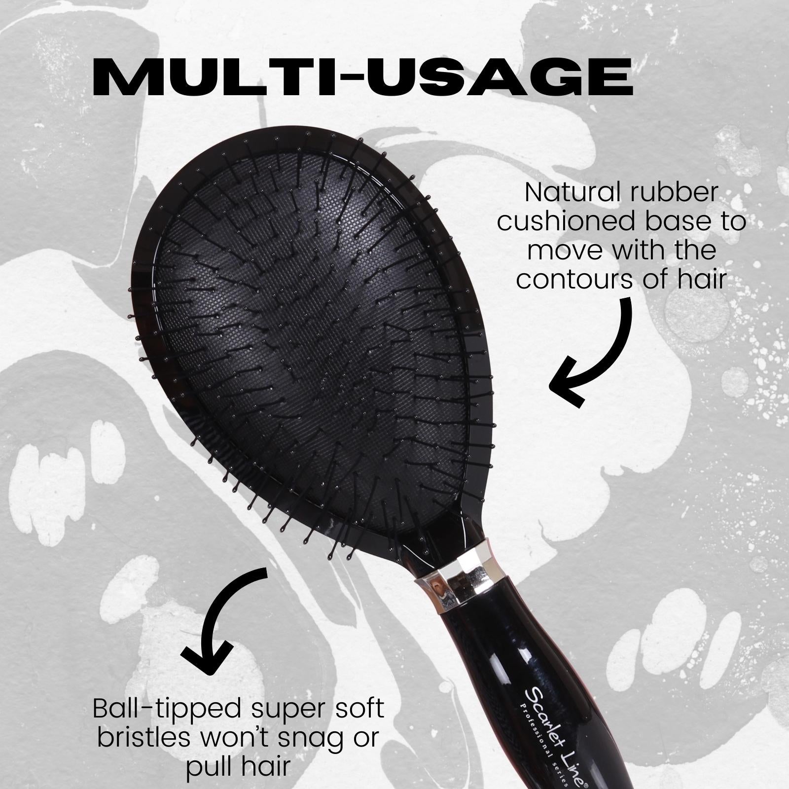 SBX029 Professional Diamond Oval Shape Large Rubber Cushion Pad Paddle Salon Hair Styling Brush Paddle Brushes Scarlet Line Black n Silver Koki Story