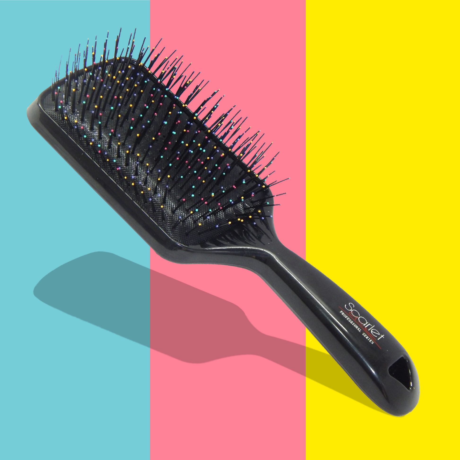 SBX017 Professional Large Anti Slip Matt Finish Cushion Paddle Hair Brush with Plastic Handle n Colourful Pin Balls Paddle Brushes Scarlet Line Black Koki Story