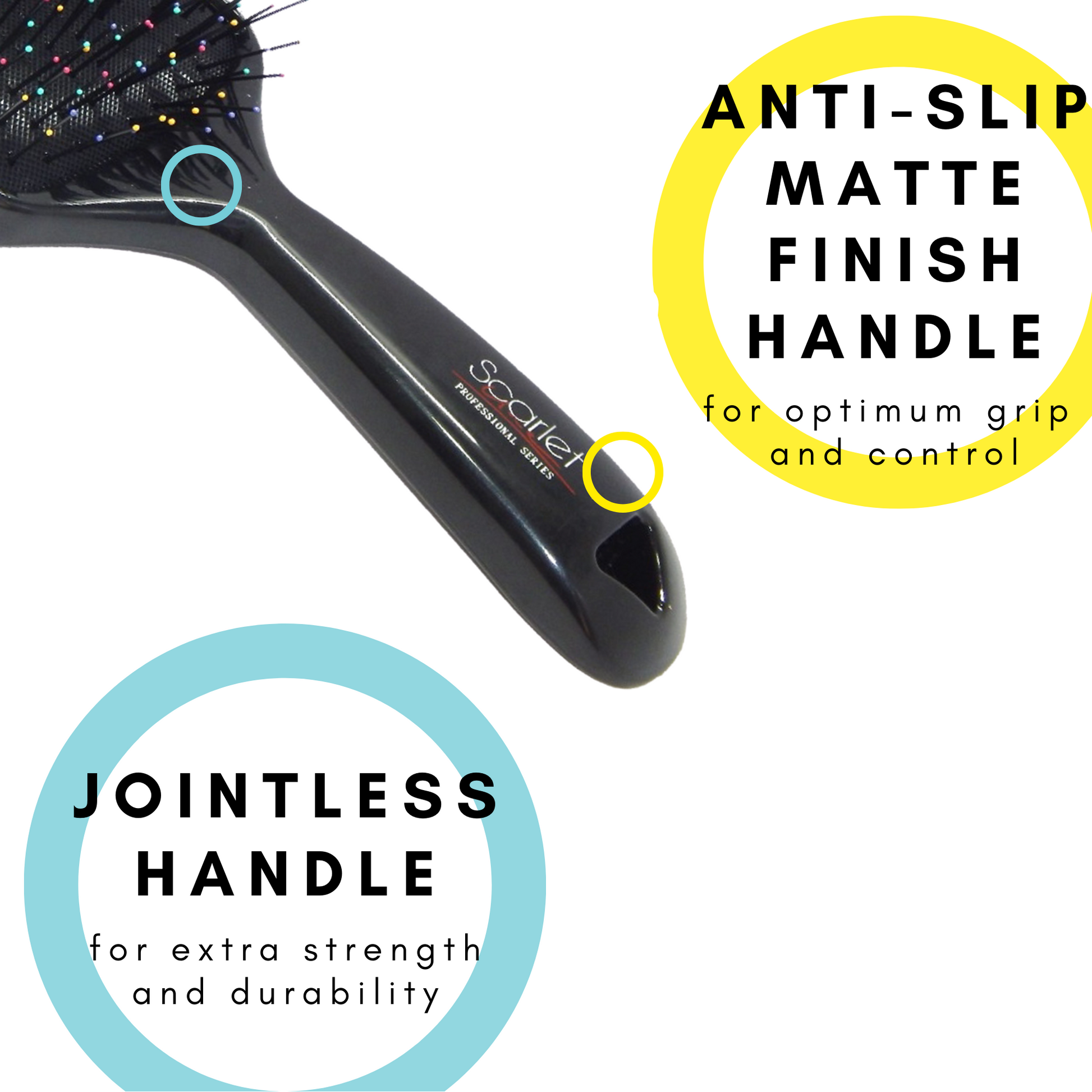 SBX017 Professional Large Anti Slip Matt Finish Cushion Paddle Hair Brush with Plastic Handle n Colourful Pin Balls Paddle Brushes Scarlet Line Black Koki Story