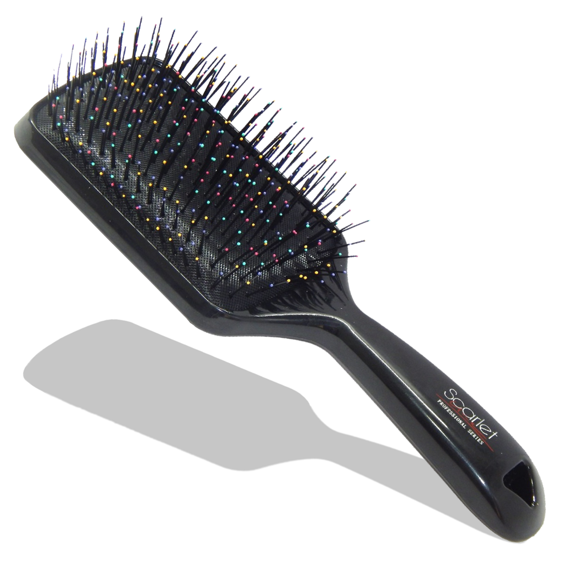 SBX017 Professional Large Anti Slip Matt Finish Cushion Paddle Hair Brush with Plastic Handle n Colourful Pin Balls Paddle Brushes Scarlet Line Black Koki Story