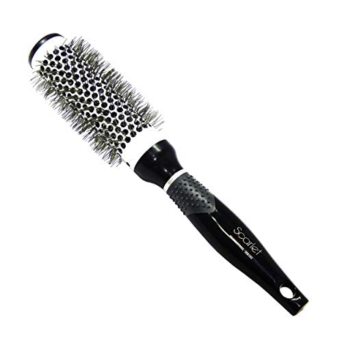 SBX023 Professional Matte Medium Hot Curling Hair Brush with Ceramic Bristle and Anti Slip Rubber Grip on Handle for Men n Women, 33 mm Round Hair Brushes Scarlet Line Koki Story