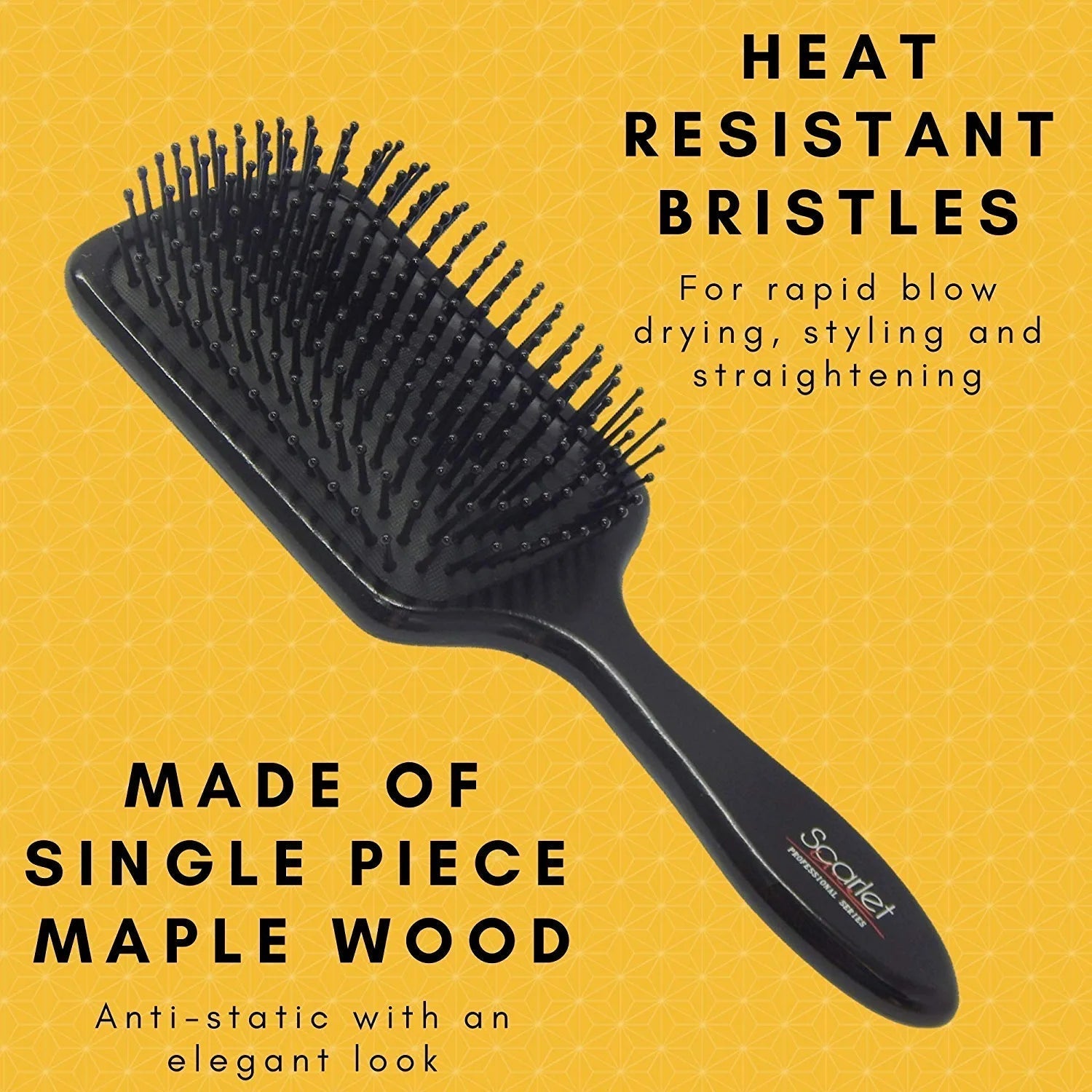 SPB056 Professional Medium Paddle Hair Brush with Heat Resistant Bristles with Anti Static Wooden Handle Paddle Brushes Scarlet Line Black Medium Koki Story