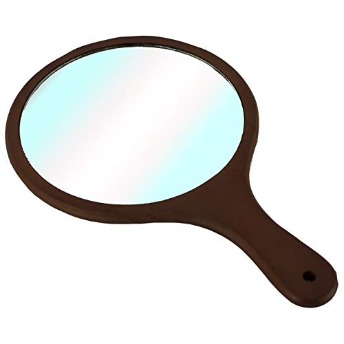 SSM039 Professional One Sided Round Wooden Hand Mirror Vanity Mirror for Makeup Handle Mirror for Salon Beauty Parlour n Hairdressing Makeup Mirrors Scarlet Line Brown Koki Story