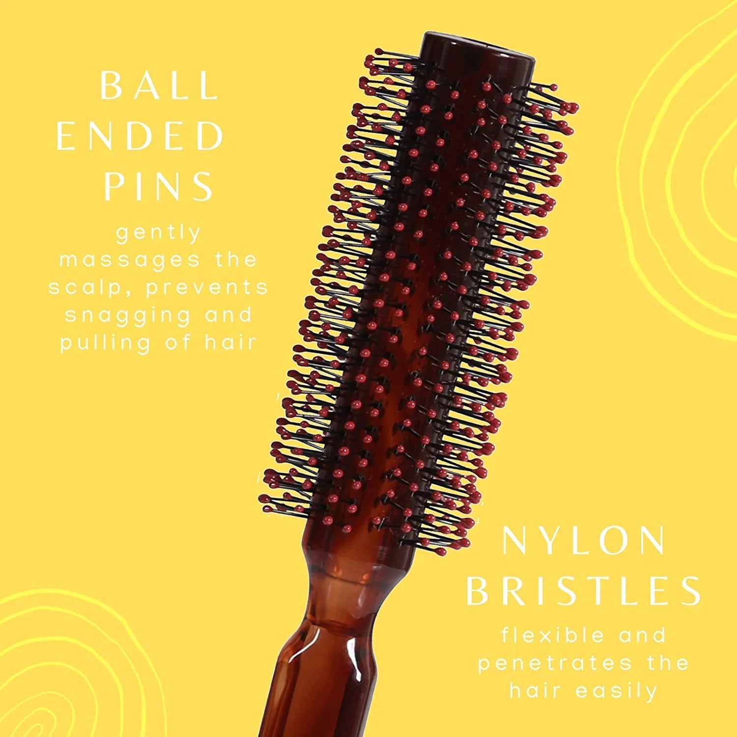 SBX051 Professional Round Hair Brush with Plastic Handle Soft Ball Tip Nylon Bristles Round Brush for Hair Styling Shell Round Hair Brushes Scarlet Line Koki Story