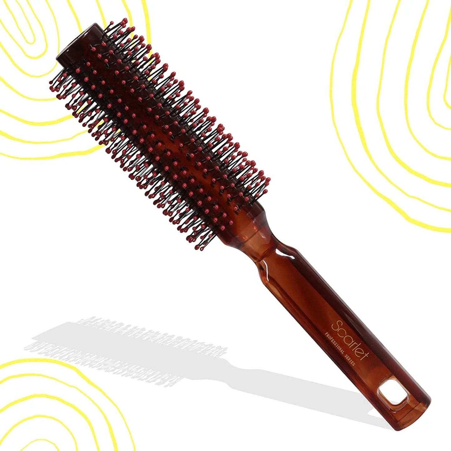 SBX051 Professional Round Hair Brush with Plastic Handle Soft Ball Tip Nylon Bristles Round Brush for Hair Styling Shell Round Hair Brushes Scarlet Line Koki Story