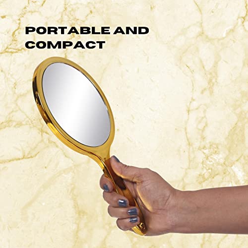 SSM022 Professional Series Medium Round Shape Double Sided Magnifying Makeup Hand Mirror with Handle Golden 27 x 14.5 x 1 cm Makeup Mirrors Scarlet Line Koki Story