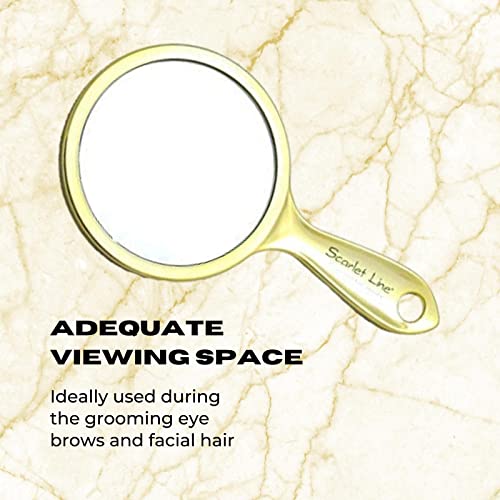 SSM022 Professional Series Medium Round Shape Double Sided Magnifying Makeup Hand Mirror with Handle Golden 27 x 14.5 x 1 cm Makeup Mirrors Scarlet Line Koki Story