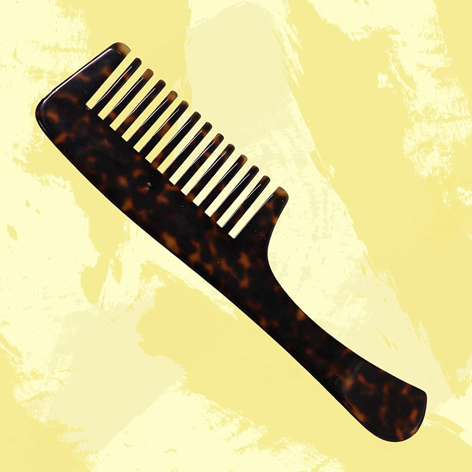 S0101 Professional Handmade Hair Comb with Handle Wide Teeth Grooming Comb Hand Crafted Comb for Daily Grooming n Styling, 21 Cm_Shell Black Hair Combs Scarlet Line 21.5X6.5X1 CM Koki Story