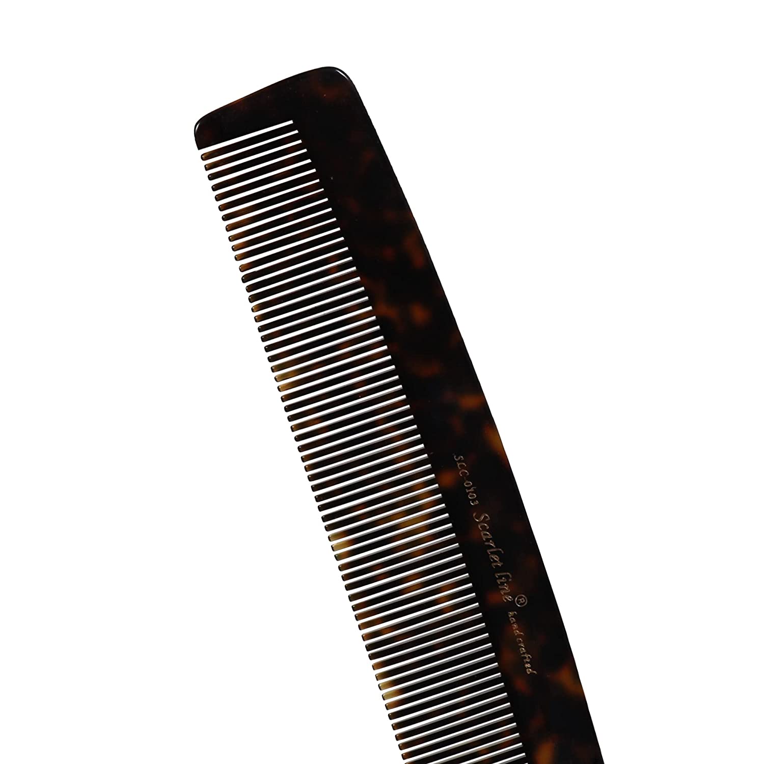 S0103 Professional Large Handmade Regular Hair Dressing Comb, Fine Tooth Hand Crafted Hair Comb for Daily Styling, 22.5 Cm_Shell Black Hair Combs Scarlet Line 23.5X5X1 CM Koki Story