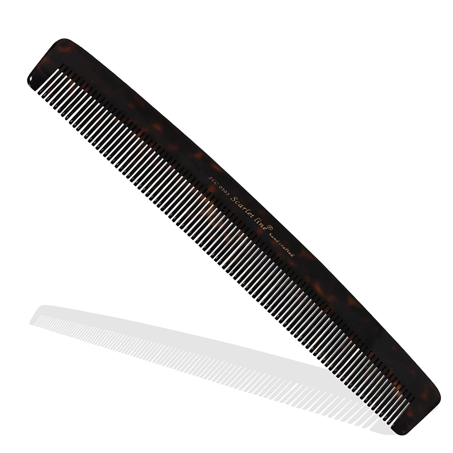 S0103 Professional Large Handmade Regular Hair Dressing Comb, Fine Tooth Hand Crafted Hair Comb for Daily Styling, 22.5 Cm_Shell Black Hair Combs Scarlet Line 23.5X5X1 CM Koki Story